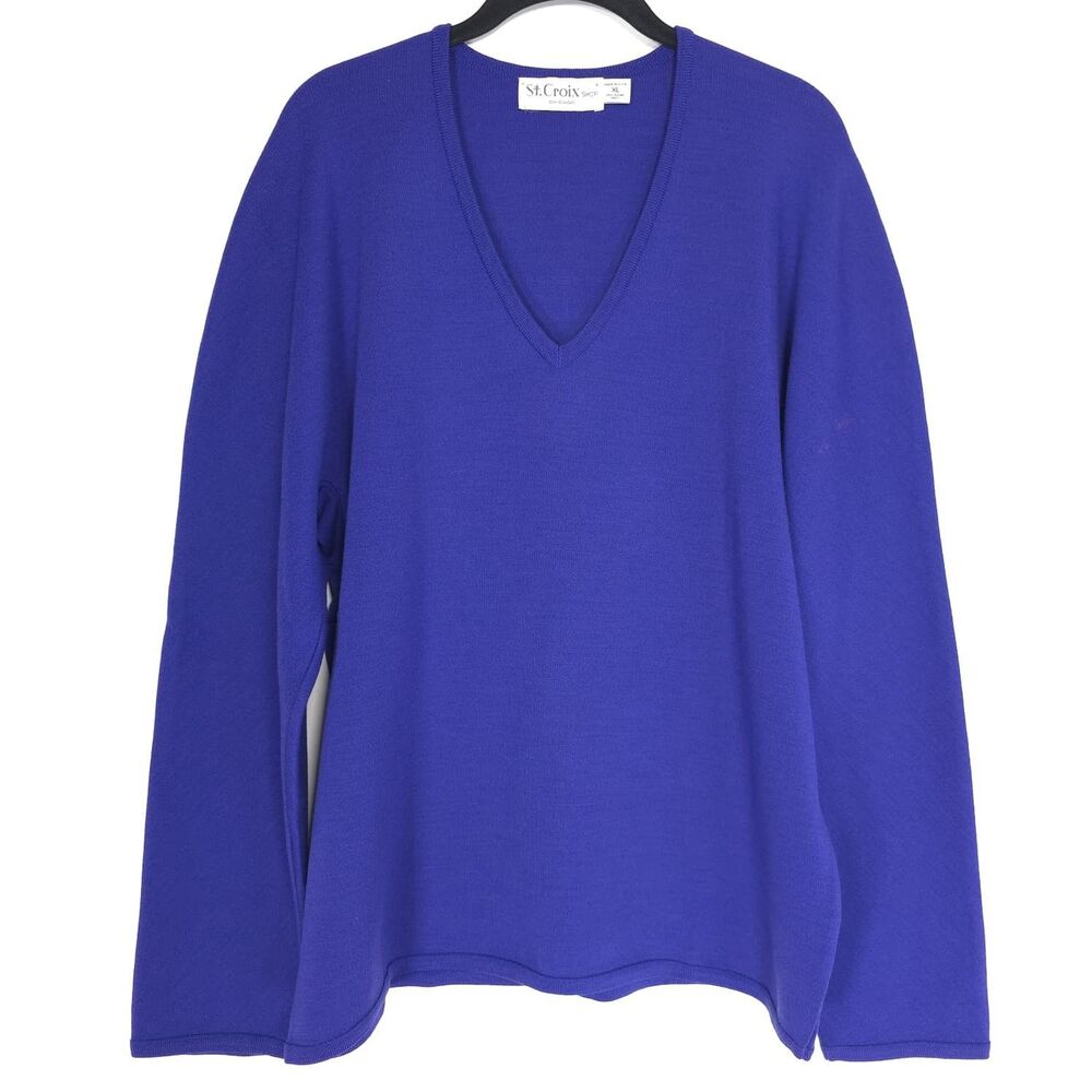 ST CROIX Shop Chicago Blue Sweater 100% ZEPHYR Wool Knit Soft XL Men's USA Made